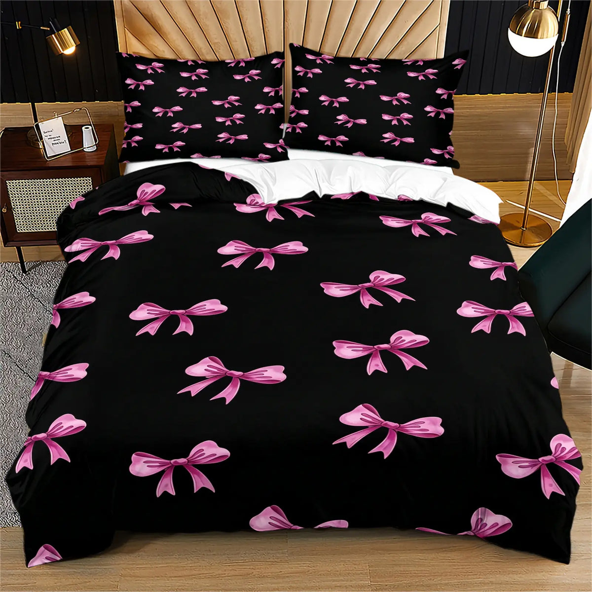 Bow print pattern soft, durable and High Quality bedding duvet set, including 1 duvet cover and 1 or 2 pillowcases, without a core or pillow, suitable for children or adults as gifts, modern style fashionable bedroom bed decoration