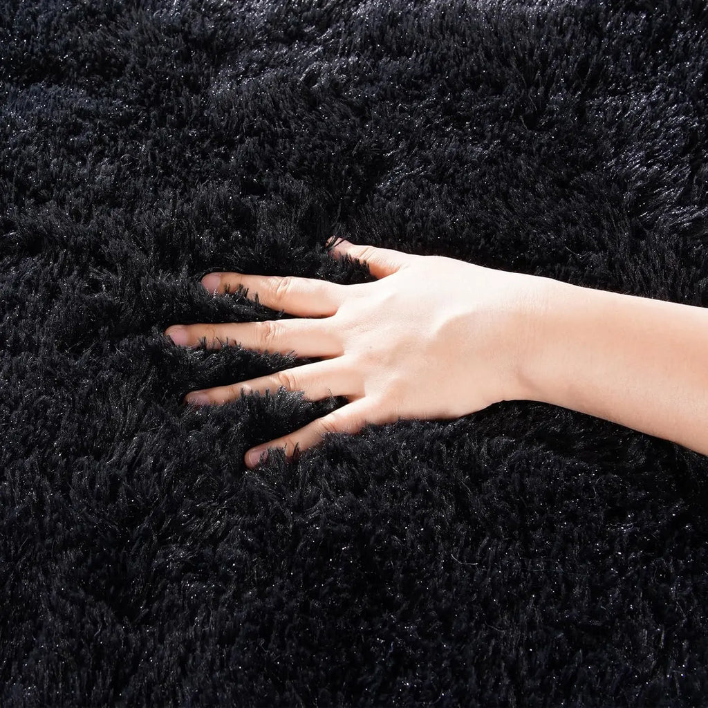 Shag Area Rugs for Living Room Bedroom , 5x8 Ultra Soft Fluffy Non-Slip Rug, Washable Indoor Carpet for Dorm Nursery Kids Room, Black Home Decor