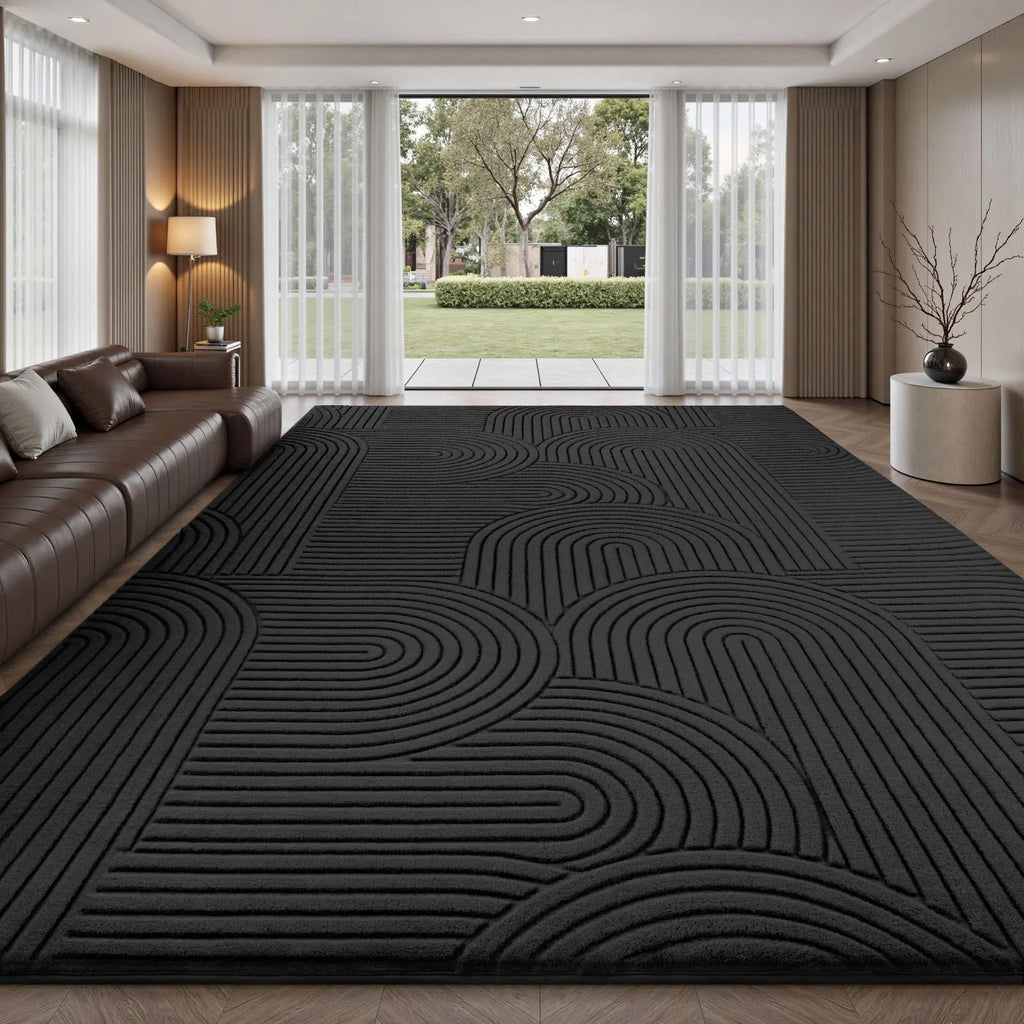 FAMVAL Modern Linear Jacquard Geometric Area Rug - Premium Anti-Slip Washable Large Size Contemporary Home Decor with Cozy Warmth, Barefoot Cushion for Living Room, Bedroom, Non Slip Rugs, Bedroom Inspo