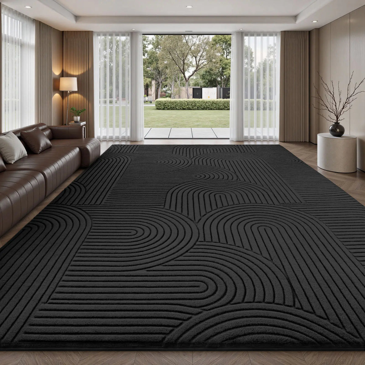 FAMVAL Modern Linear Jacquard Geometric Area Rug - Premium Anti-Slip Washable Large Size Contemporary Home Decor with Cozy Warmth, Barefoot Cushion for Living Room, Bedroom, Non Slip Rugs, Bedroom Inspo