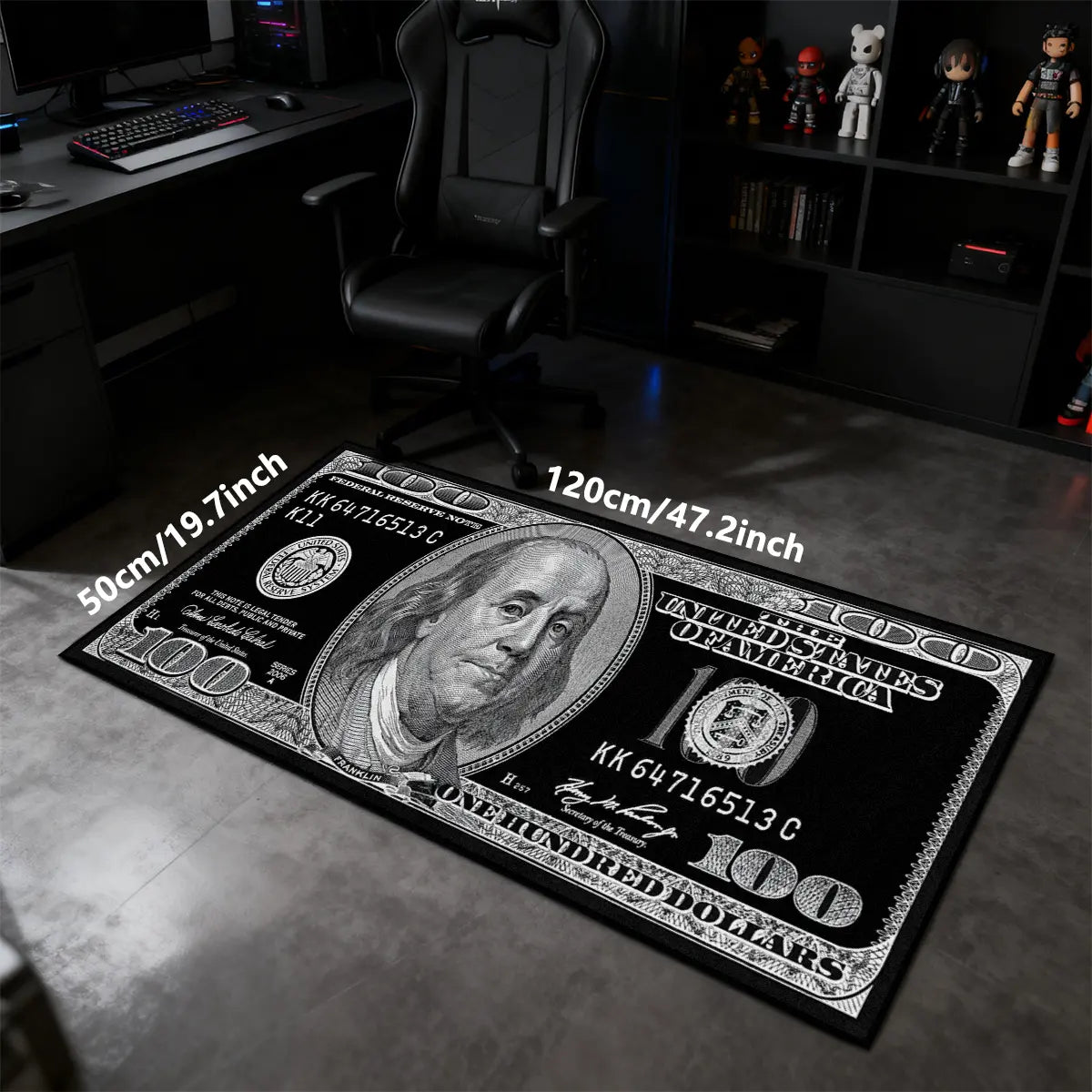 Black Dollar rug, Decorative area rug, long rug, soft comfortable non-slip floor mat, Machine washable, Non Slip Rugs, Anti Slip Rugs, home decoration, suitable for bedside, kitchen, bedroom, bathroom, living room and other scenes