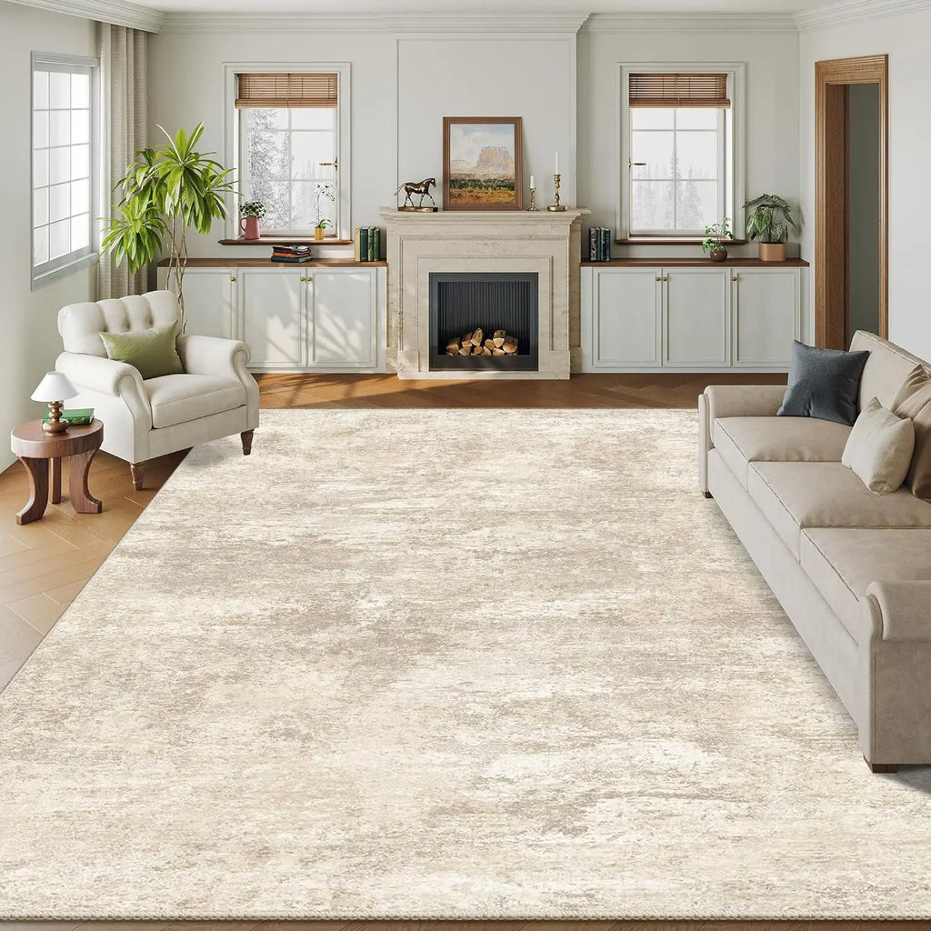 ComiComi Machine Washable Home Decor Rug - Modern Abstract Decorative Low Pile Carpet, Non-Slip Foldable Soft Aesthetic Piece for Living Room, Bedroom (Beige, 6'x9'), Decorative Area Rug
