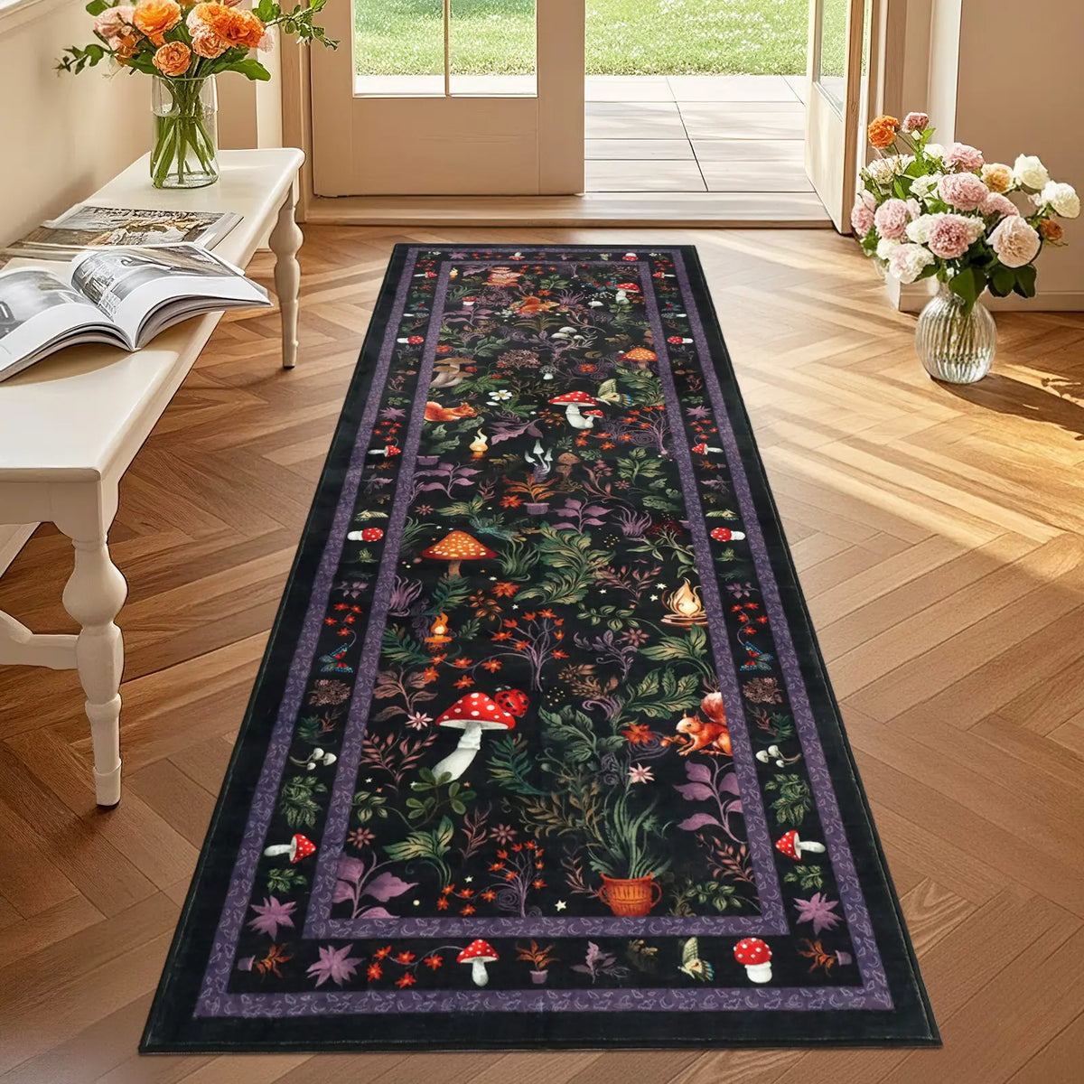 Geanup Vibrant Fox-Mushroom Magic Rug - Non-Slip, Soft, Thin Whimsical Animal Carpet with Vivid Color Hold, Room Decor & House Decor Accent for Living Room, Bedroom