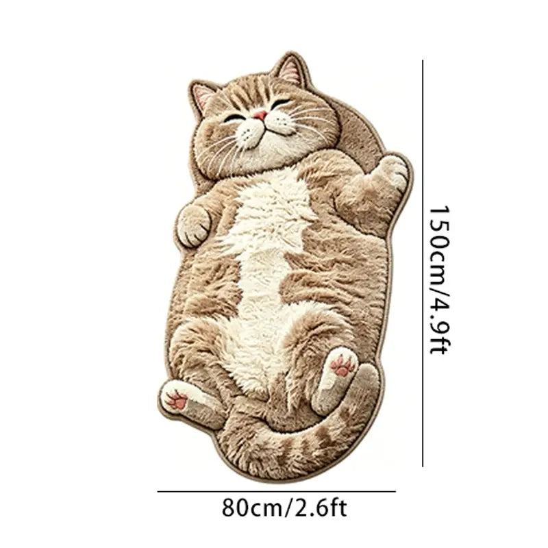 Adorable Lazy Cat Shaped Rug, Creative Cartoon Home Decor, Soft Comfortable Mat for Sofa, Coffee Table, Living Room, Bathroom, Boho Washable Rug