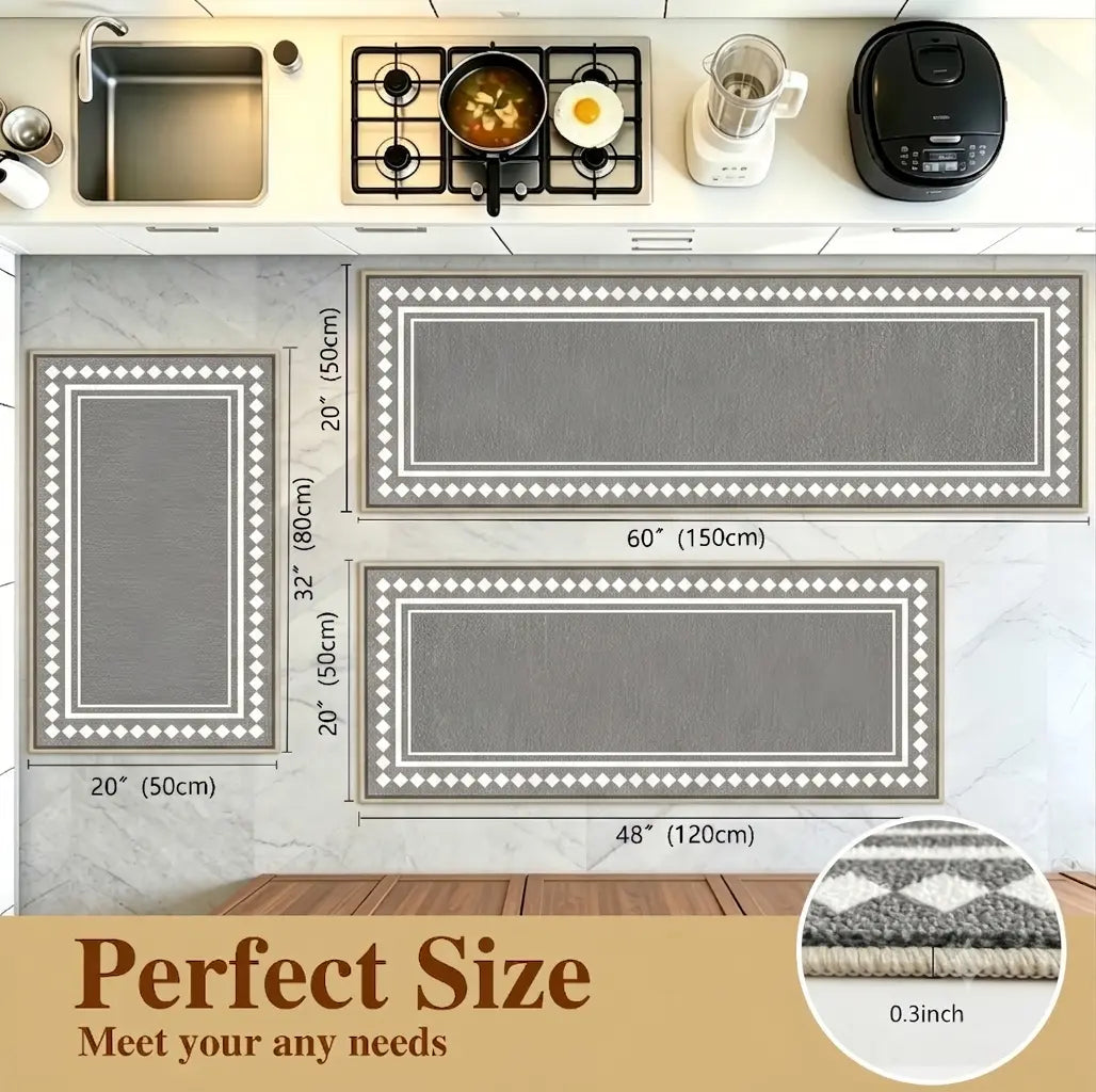 Azulia Home Polyester Fiber Boho Printed Rug Set of 3 (20"x24", 20"x30", 20"x48") - Anti-Slip Base, Washable Kitchen Rugs for Indoor Space Kitchen Areas, Farmhouse Aesthetic Decor