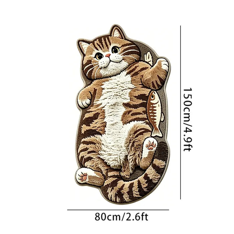 Adorable Lazy Cat Shaped Rug, Creative Cartoon Home Decor, Soft Comfortable Mat for Sofa, Coffee Table, Living Room, Bathroom, Boho Washable Rug