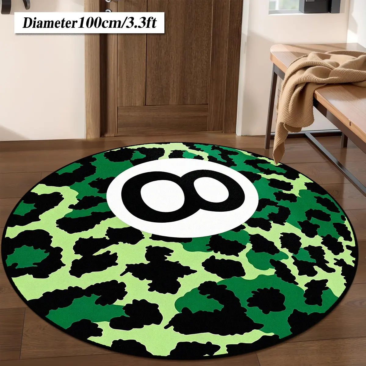 8 Ball Leopard Print Round Rug for Game Room, Man Cave, Dorm & Teen Bedroom, Soft Non-Slip Round Accent Rug, Anti Skid Rug, Perfect Retro Gift