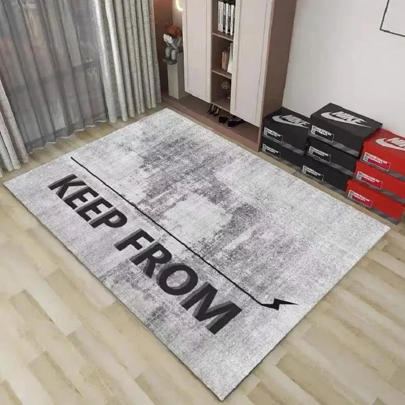 "SHOES OFF" Distressed Black Flannel Area Decorative Rug, House Decor Rug, Home Decor Rugs - Oversized Soft & Thick Plush Mat for Entryway & Bedroom, Non-Slip Thick Minimalist Quote Home Decor for Modern Enthusiasts