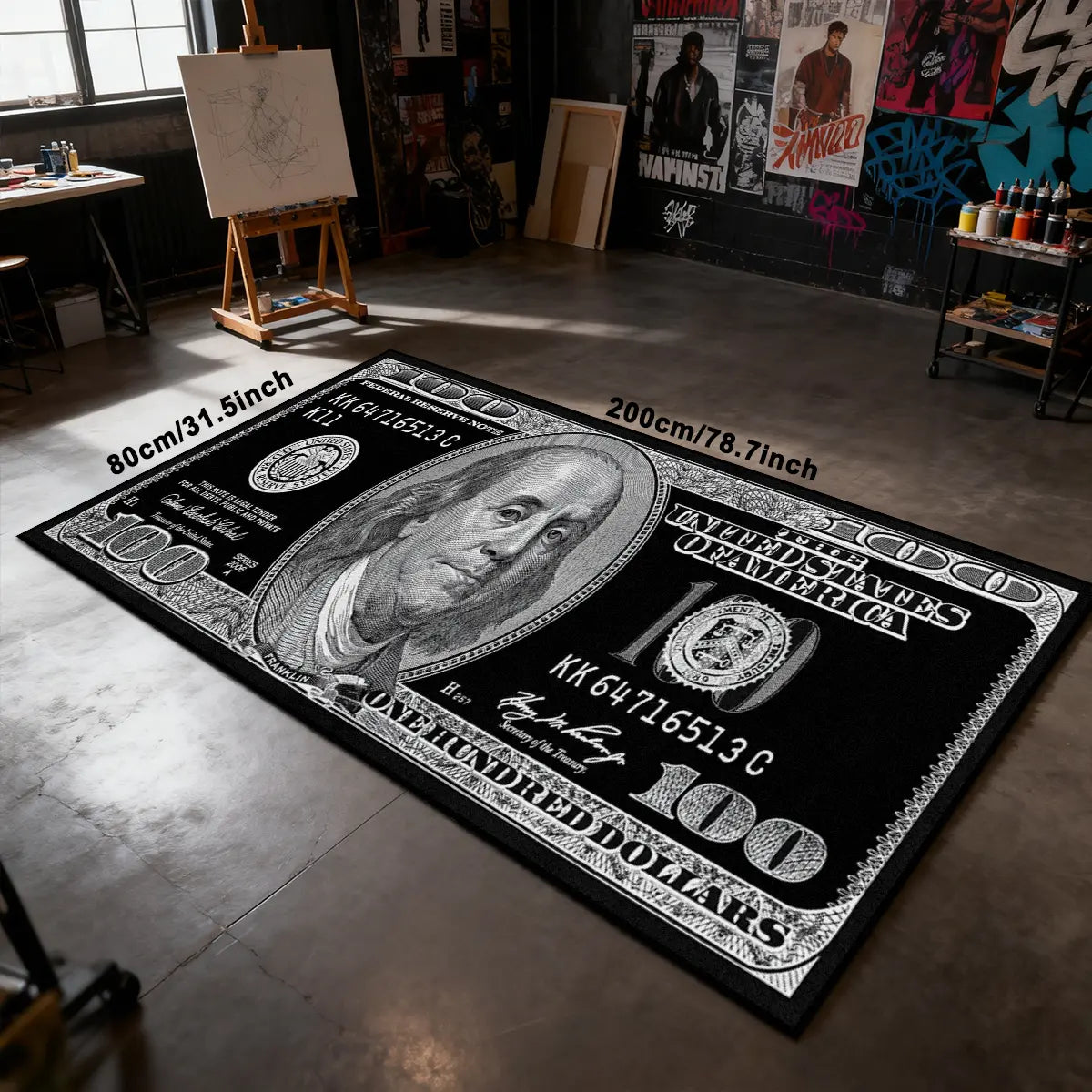 Black Dollar rug, Decorative area rug, long rug, soft comfortable non-slip floor mat, Machine washable, Non Slip Rugs, Anti Slip Rugs, home decoration, suitable for bedside, kitchen, bedroom, bathroom, living room and other scenes