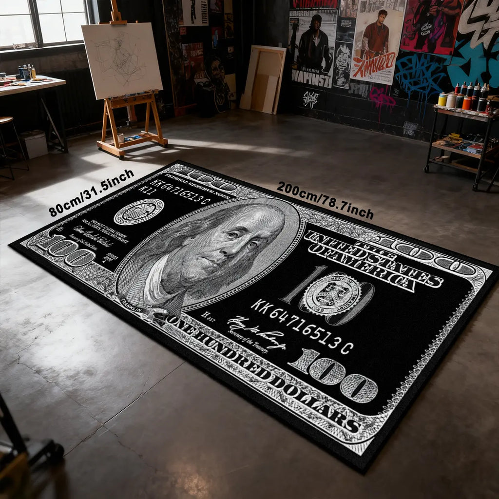 Black Dollar rug, Decorative area rug, long rug, soft comfortable non-slip floor mat, Machine washable, Non Slip Rugs, Anti Slip Rugs, home decoration, suitable for bedside, kitchen, bedroom, bathroom, living room and other scenes