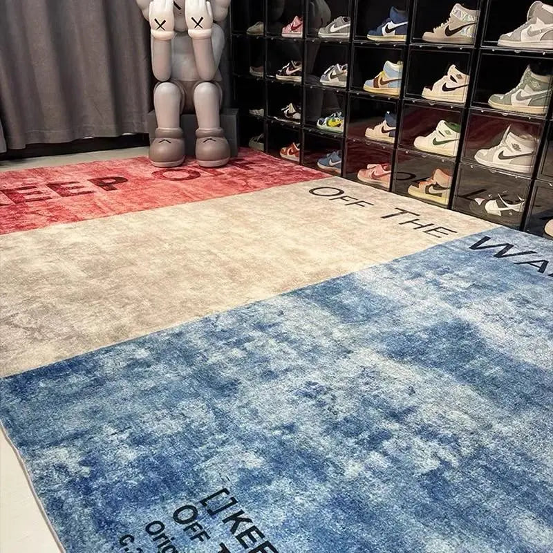 "SHOES OFF" Distressed Black Flannel Area Decorative Rug, House Decor Rug, Home Decor Rugs - Oversized Soft & Thick Plush Mat for Entryway & Bedroom, Non-Slip Thick Minimalist Quote Home Decor for Modern Enthusiasts