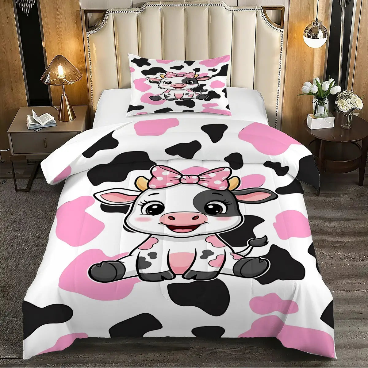 2/3pcs Beautiful Comforter Set - Adorable Cow Print Comforter Set, Playful Animal Pattern Bedding Set for Kids & Teens, Soft & Cozy Aesthetic Bedroom Decor, Easy Care Breathable Comforter Set for Stylish Home Makeover Pillow Insert Not Included