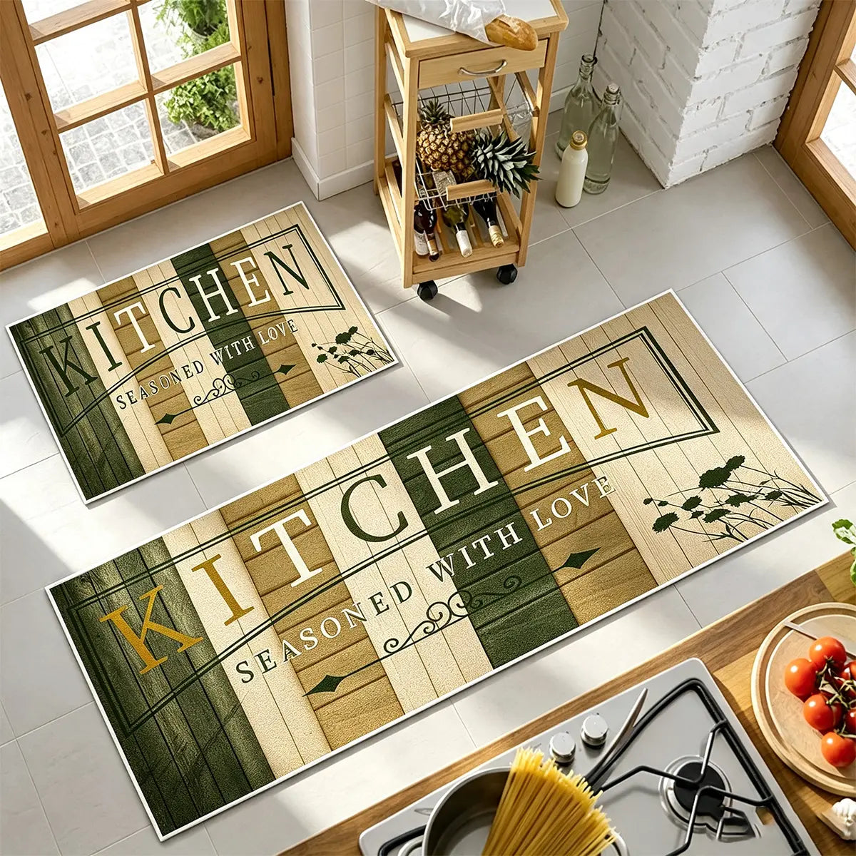 Non-Slip Kitchen Mat Set, Vintage Wood Pattern Farmhouse Design, Soft Comfortable Rug for Kitchen Living Room Bedroom Use, Rugs for Kitchen Floor