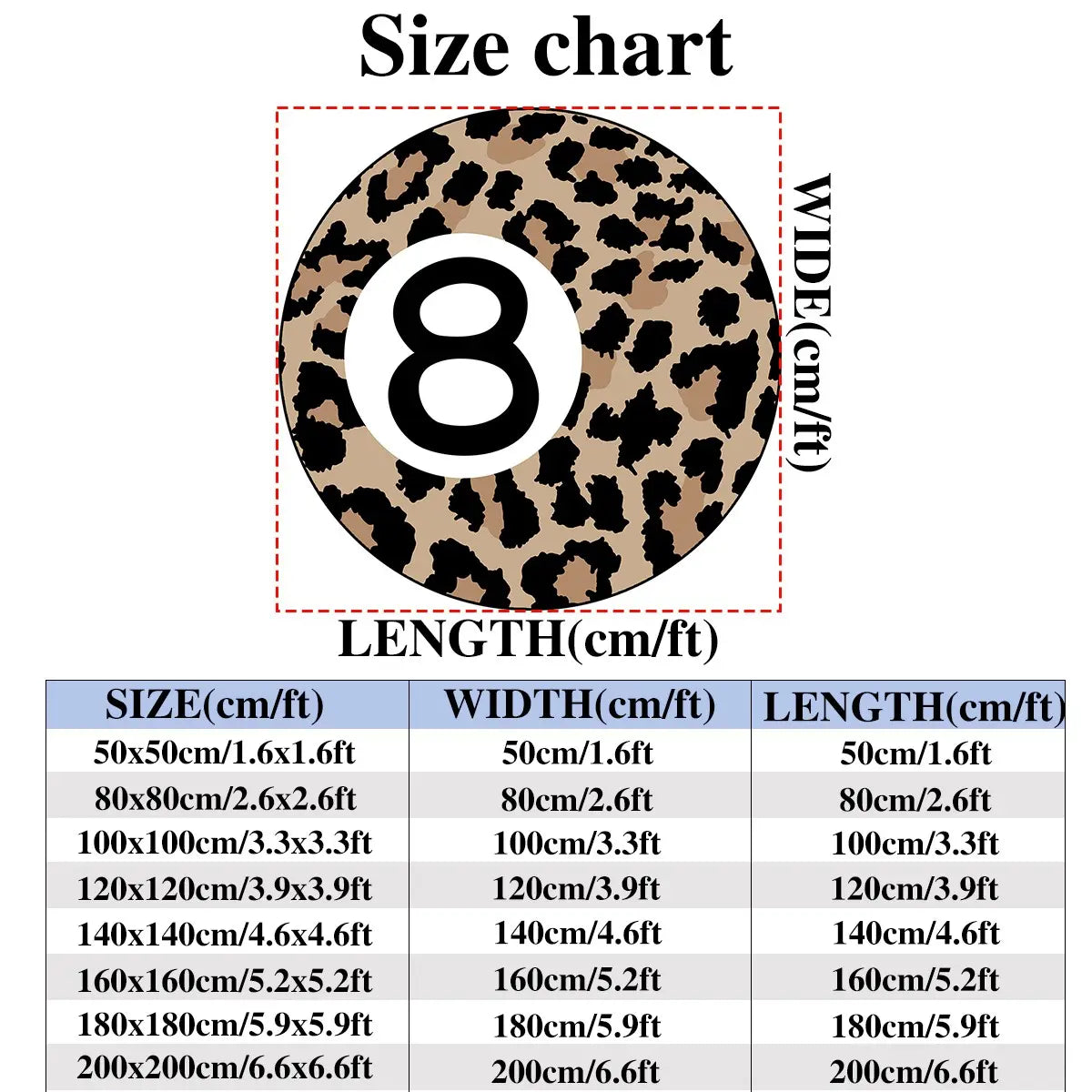 8 Ball Leopard Print Round Rug for Game Room, Man Cave, Dorm & Teen Bedroom, Soft Non-Slip Round Accent Rug, Anti Skid Rug, Perfect Retro Gift
