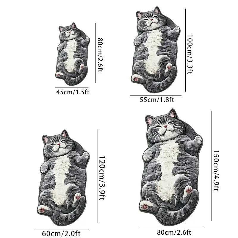 Adorable Lazy Cat Shaped Rug, Creative Cartoon Home Decor, Soft Comfortable Mat for Sofa, Coffee Table, Living Room, Bathroom, Boho Washable Rug