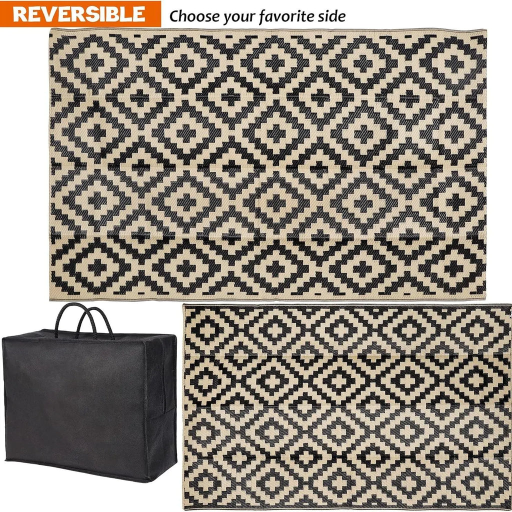 Geometric Pattern Waterproof Double-Sided Outdoor Rug, Outside Rug, 1 Count Modern Checkered Area Rug for RV, Terrace, Backyard, Deck, Beach and Camping Patio Rug #GLOBAL PICKS