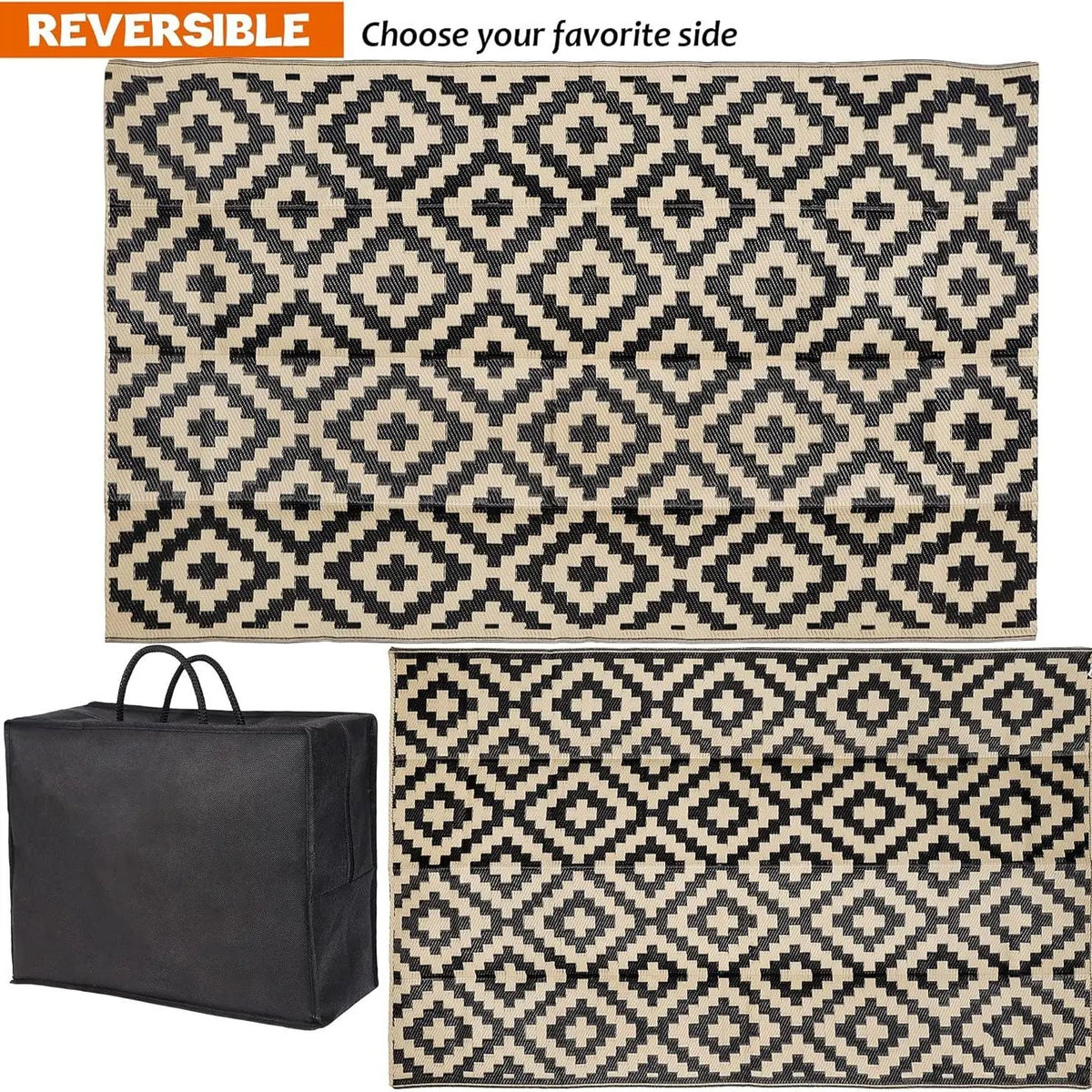 Geometric Pattern Waterproof Double-Sided Outdoor Rug, Outside Rug, 1 Count Modern Checkered Area Rug for RV, Terrace, Backyard, Deck, Beach and Camping Patio Rug #GLOBAL PICKS