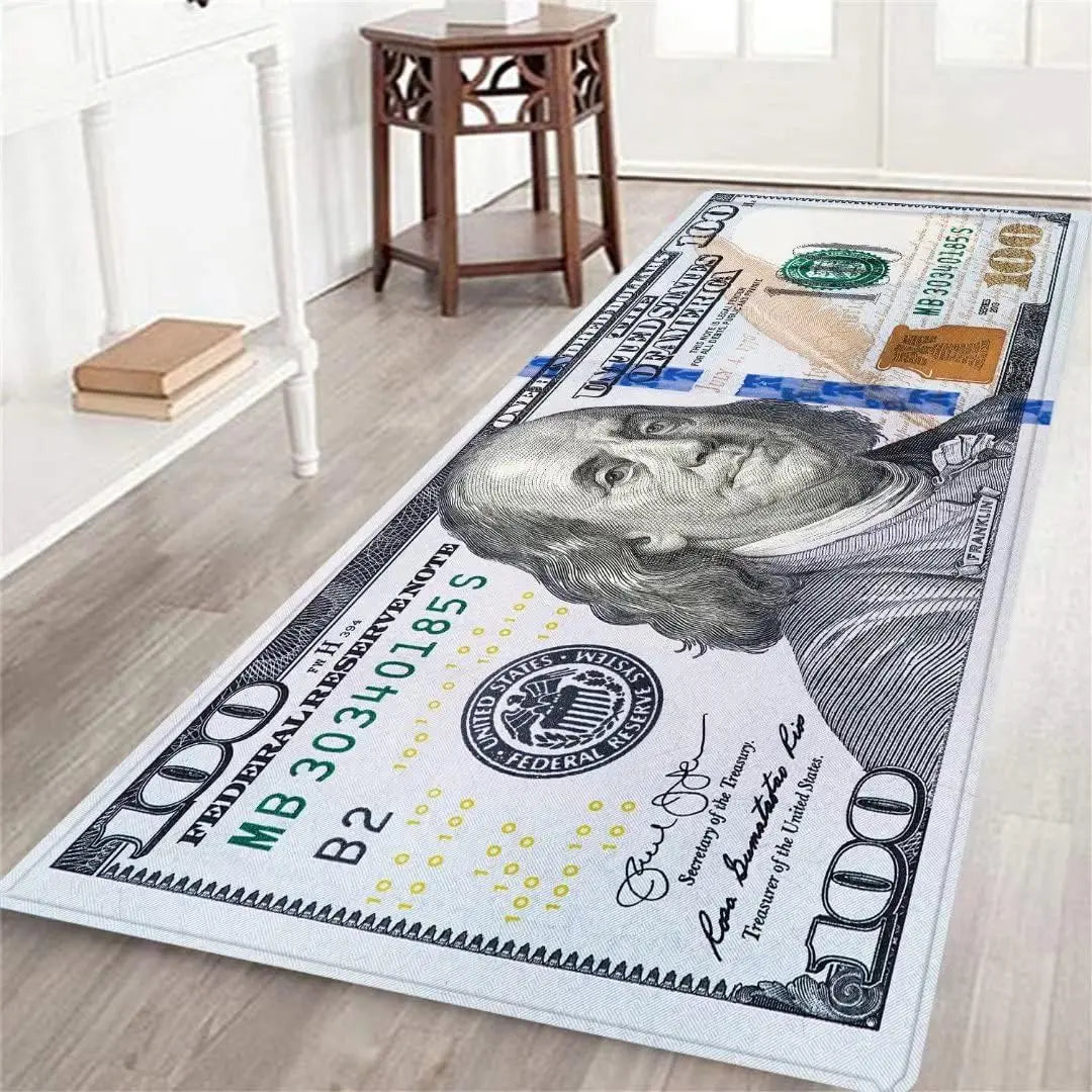 AISOON Durable Area Rug - 100 Dollar Bill Print, Non-Slip, Stain-Resistant, Ultra Thin, Polyamide, Multicolor, 22"x53"/23"x71" Decorative Rug for Entryway, Bedroom Indoor Floor Use