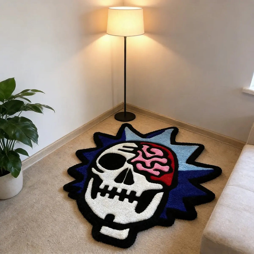 Rick and Morty Skull Brain Rug, Home Decorative Rug, Irregular Design Rug, Unique American Dark Aesthetic Carpet, Plush Bedroom Area Mat, Non-Slip Entrance Doormat, Home Decor Rugs