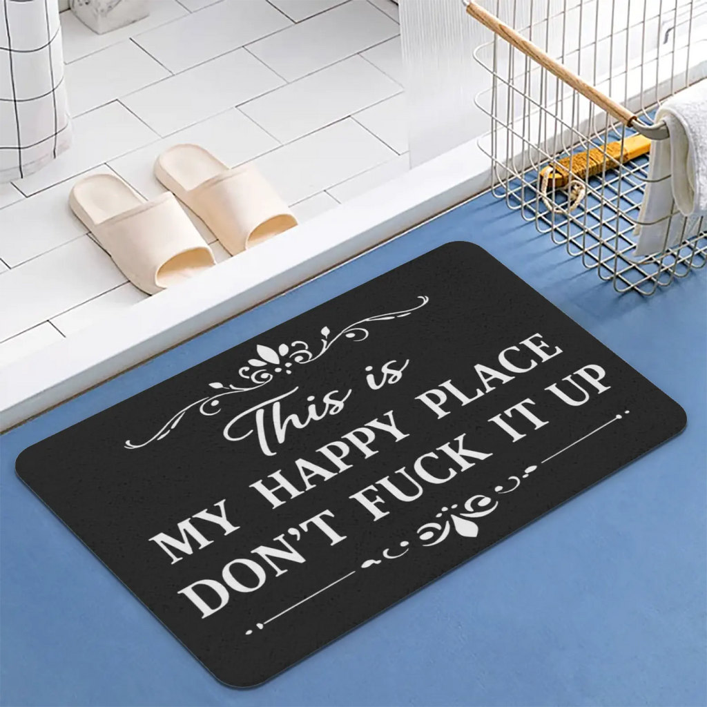 Funny Door Mat Outside Entrance Funny -This is My Happy Place Don't Fxxx It Up Doormat, Sarcastic Welcome Front Door Mat Outside Entrance Non Slip Entry Mat for Entryway Porch Home Decor