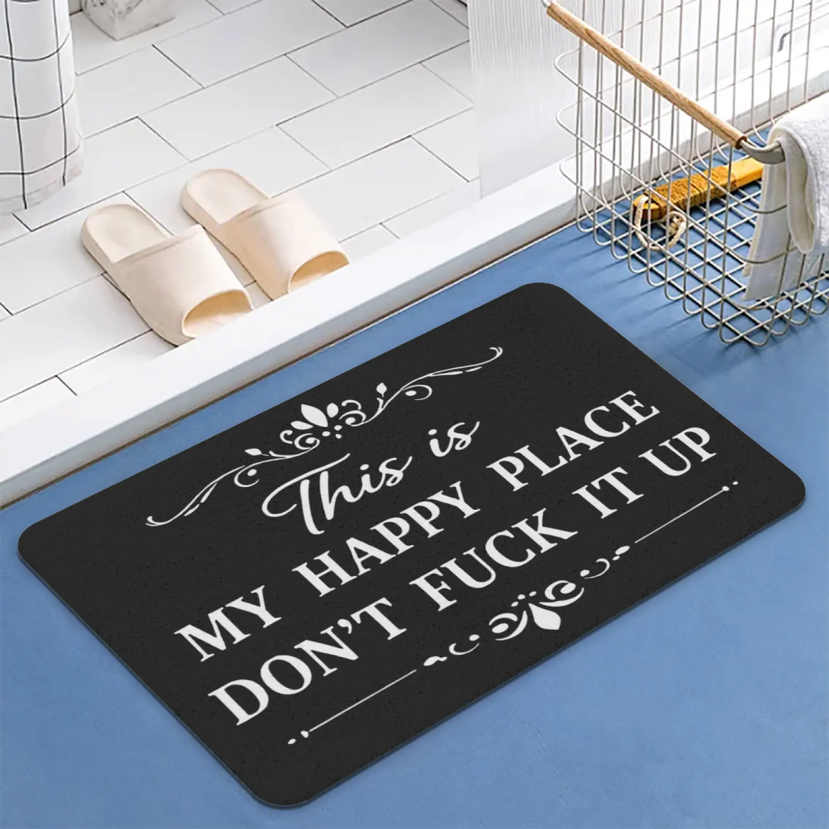 Funny Door Mat Outside Entrance Funny -This is My Happy Place Don't Fxxx It Up Doormat, Sarcastic Welcome Front Door Mat Outside Entrance Non Slip Entry Mat for Entryway Porch Home Decor