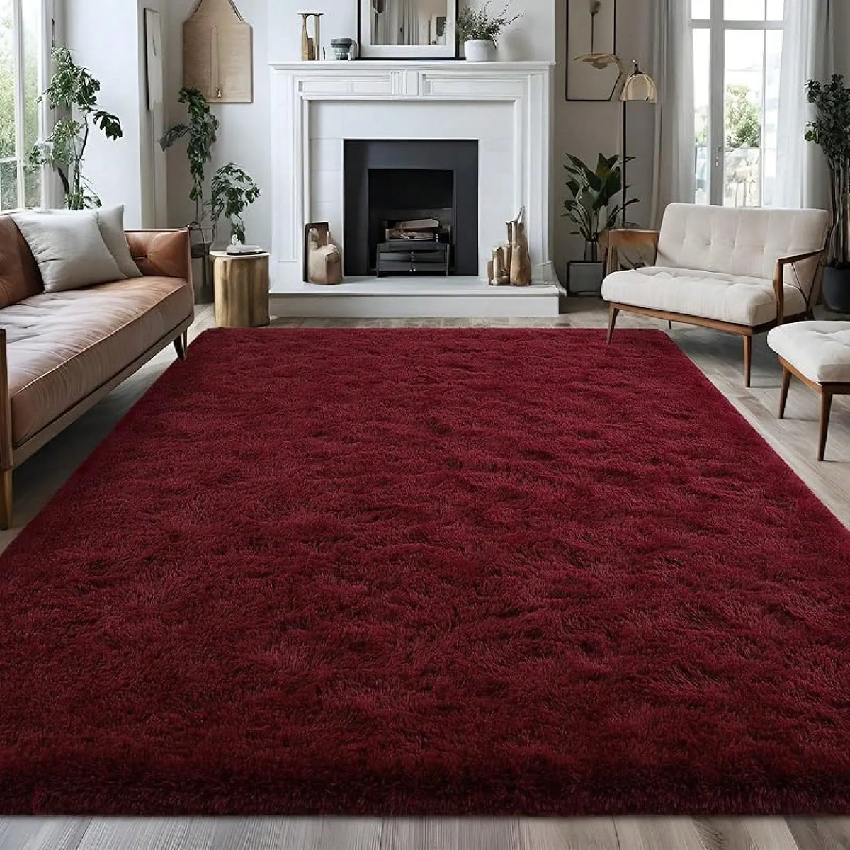 AILYEI Soft Shag Rugs For Bedroom, Burgundy Red Fluffy Shaggy Rugs For Living Room Nursery, Luxury Modern Plush Carpet Girls Boys Kids Room Dorm Indoor Home Decor, Upgrade Non-Slip