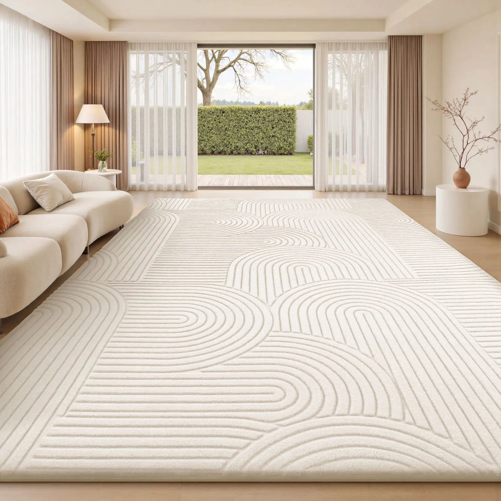 FAMVAL Modern Linear Jacquard Geometric Area Rug - Premium Anti-Slip Washable Large Size Contemporary Home Decor with Cozy Warmth, Barefoot Cushion for Living Room, Bedroom, Non Slip Rugs, Bedroom Inspo