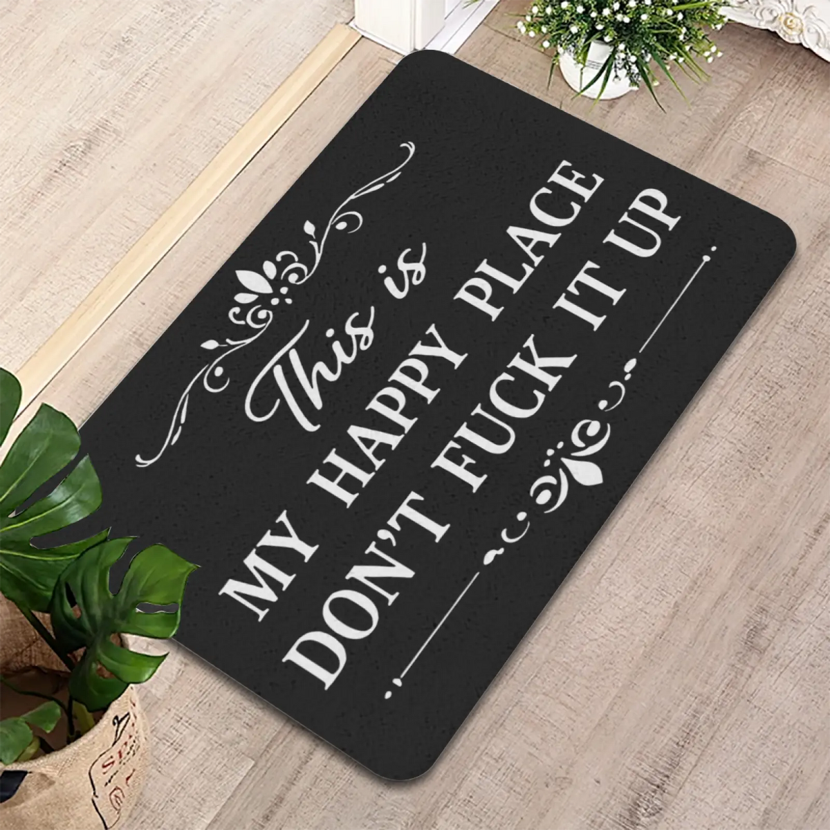 Funny Door Mat Outside Entrance Funny -This is My Happy Place Don't Fxxx It Up Doormat, Sarcastic Welcome Front Door Mat Outside Entrance Non Slip Entry Mat for Entryway Porch Home Decor