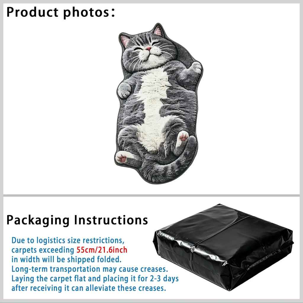 Adorable Lazy Cat Shaped Rug, Creative Cartoon Home Decor, Soft Comfortable Mat for Sofa, Coffee Table, Living Room, Bathroom, Boho Washable Rug