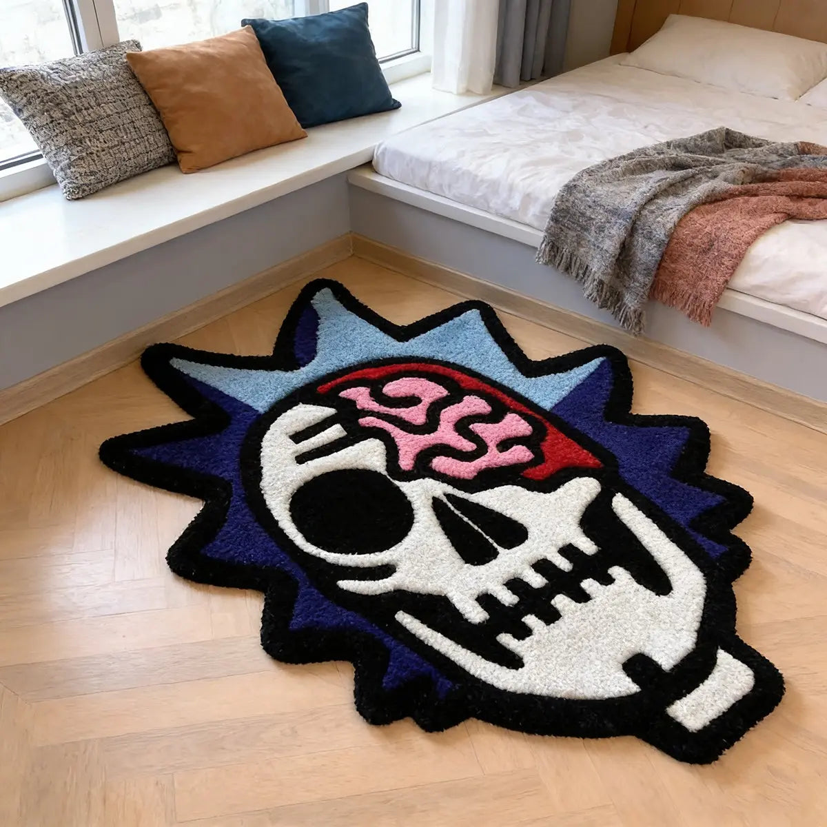 Rick and Morty Skull Brain Rug, Home Decorative Rug, Irregular Design Rug, Unique American Dark Aesthetic Carpet, Plush Bedroom Area Mat, Non-Slip Entrance Doormat, Home Decor Rugs