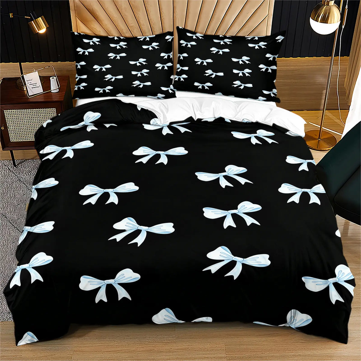 Bow print pattern soft, durable and High Quality bedding duvet set, including 1 duvet cover and 1 or 2 pillowcases, without a core or pillow, suitable for children or adults as gifts, modern style fashionable bedroom bed decoration