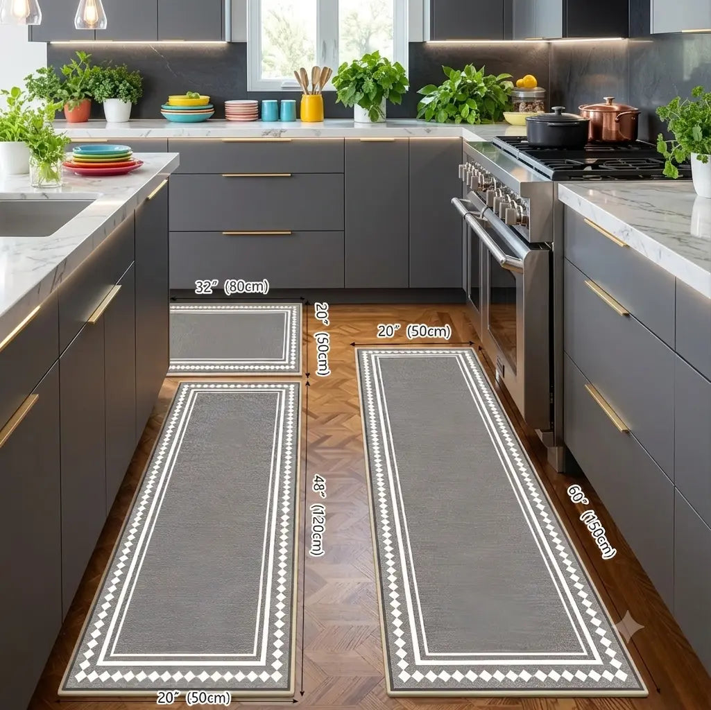 Azulia Home Polyester Fiber Boho Printed Rug Set of 3 (20"x24", 20"x30", 20"x48") - Anti-Slip Base, Washable Kitchen Rugs for Indoor Space Kitchen Areas, Farmhouse Aesthetic Decor