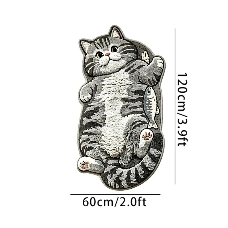 Adorable Lazy Cat Shaped Rug, Creative Cartoon Home Decor, Soft Comfortable Mat for Sofa, Coffee Table, Living Room, Bathroom, Boho Washable Rug