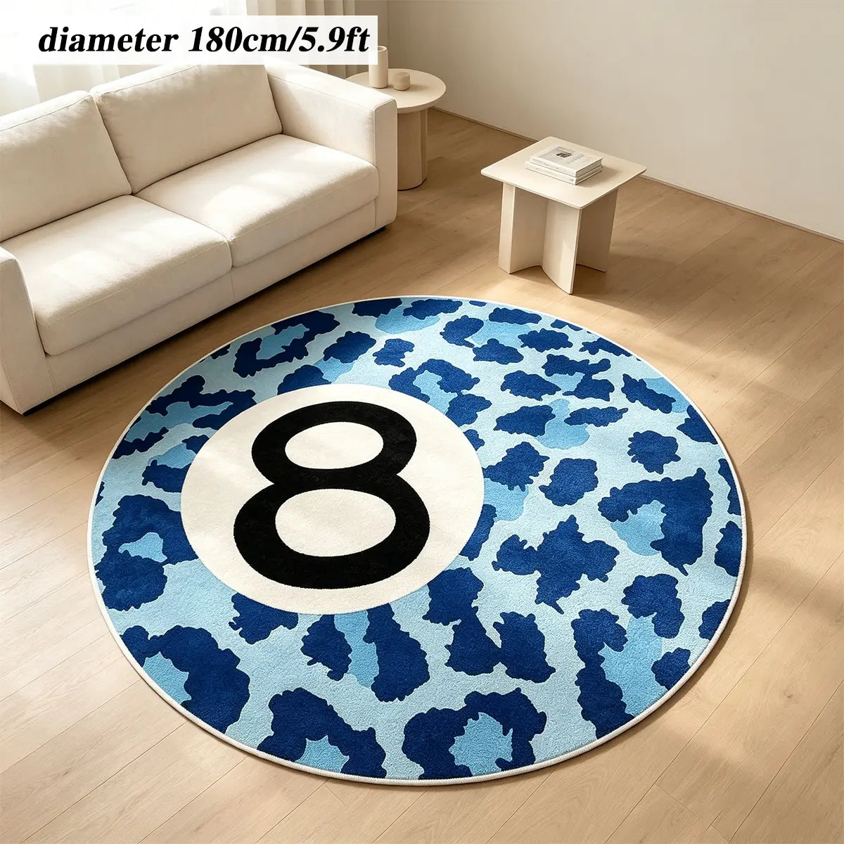 8 Ball Leopard Print Round Rug for Game Room, Man Cave, Dorm & Teen Bedroom, Soft Non-Slip Round Accent Rug, Anti Skid Rug, Perfect Retro Gift