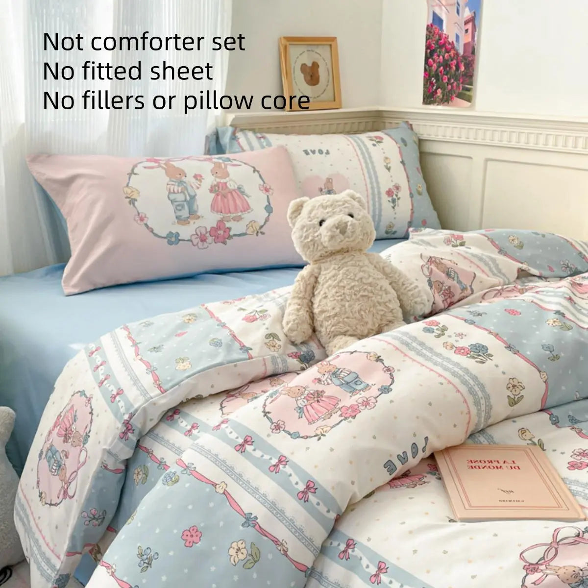 Cartoon Pattern Bedding Set, Bedding Sheets, 1 Count Bedspread & 1 Count Flat Sheet & Pillowcase without Filler, Soft Comfortable Flower Printed Bedding Set for Home Bedroom, Bedsheet Sets, Floral Bedding Set, Cute Sheets